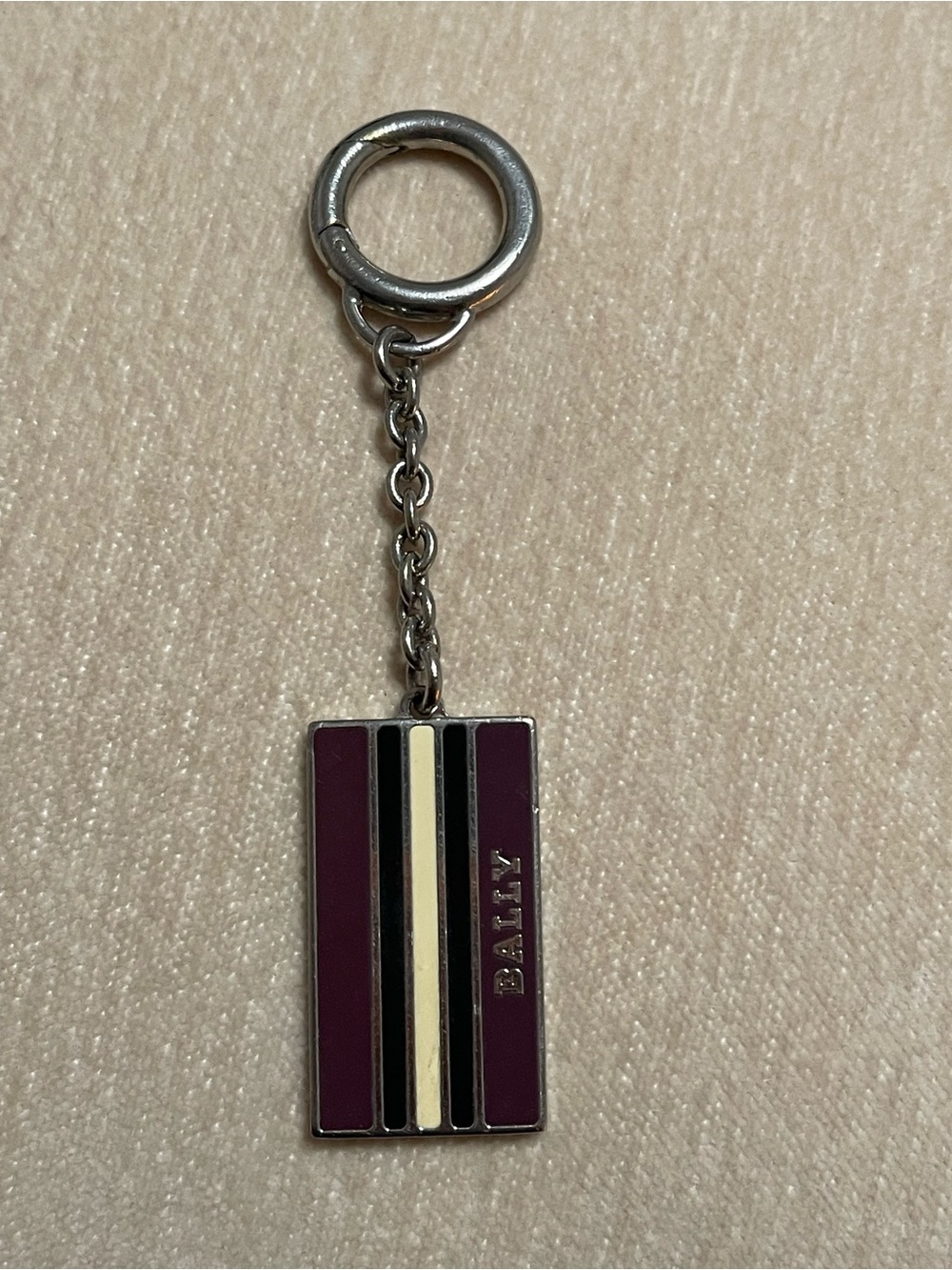 Bally Burgundy, Black & Cream Striped Keychain